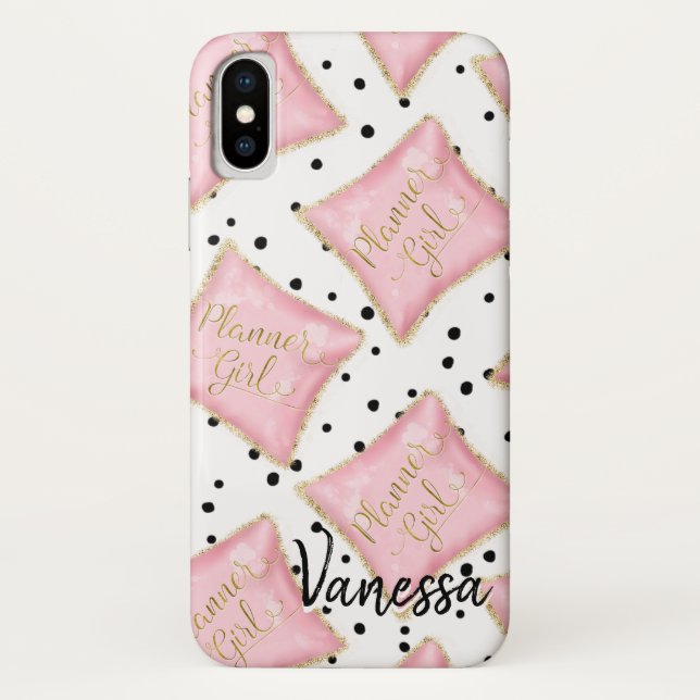 Planner Girl Pink Gold Pillow Dots Personalized Case-Mate iPhone Case (Back)