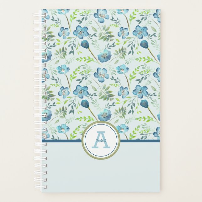 Planner Monogram  Blue Green Floral Pattern (Front)