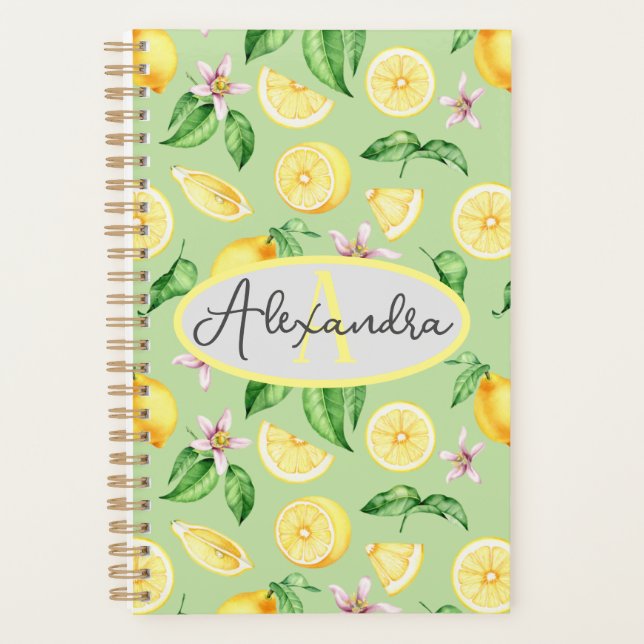 Planner Personalized Monogram Name Bright Lemons (Front)