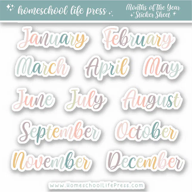 Planner Stickers Retro Rainbow Months of the Year | Zazzle