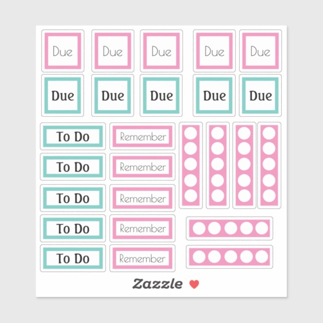 Planner Stickers To Do and Remember in Pink Teal (Sheet)
