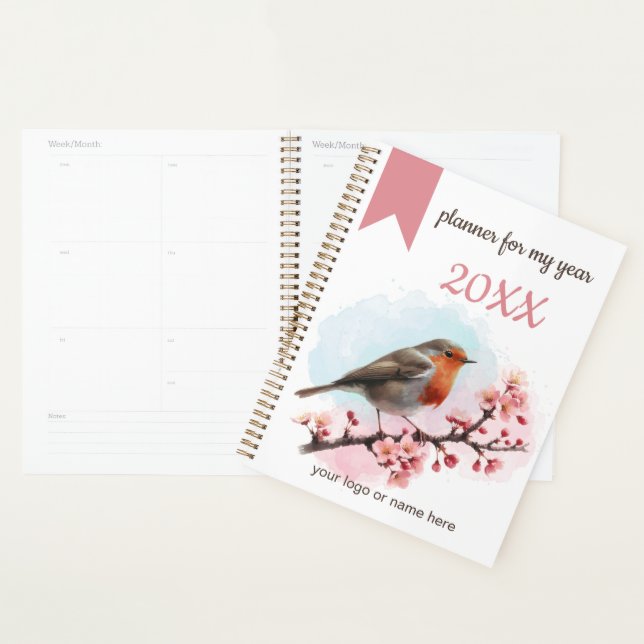 Planner Watercolor Robin With Cherry Blossoms (Display)