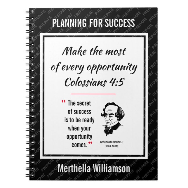 PLANNING SUCCESS Disraeli Christian Personalized Notebook (Front)
