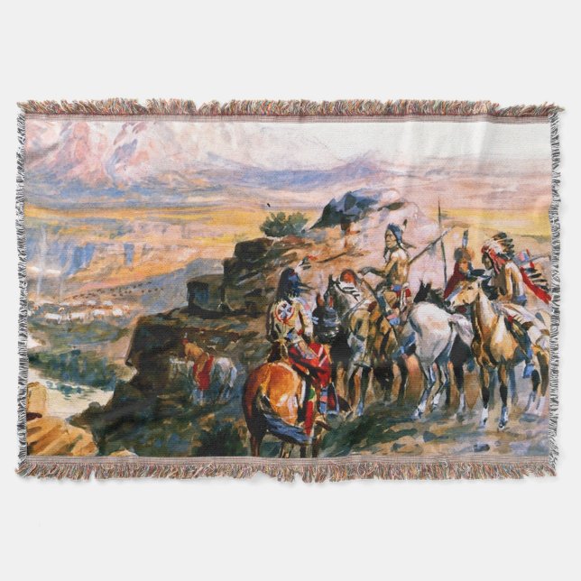 “Planning the Attack” by Charles M Russell Throw Blanket (Front)