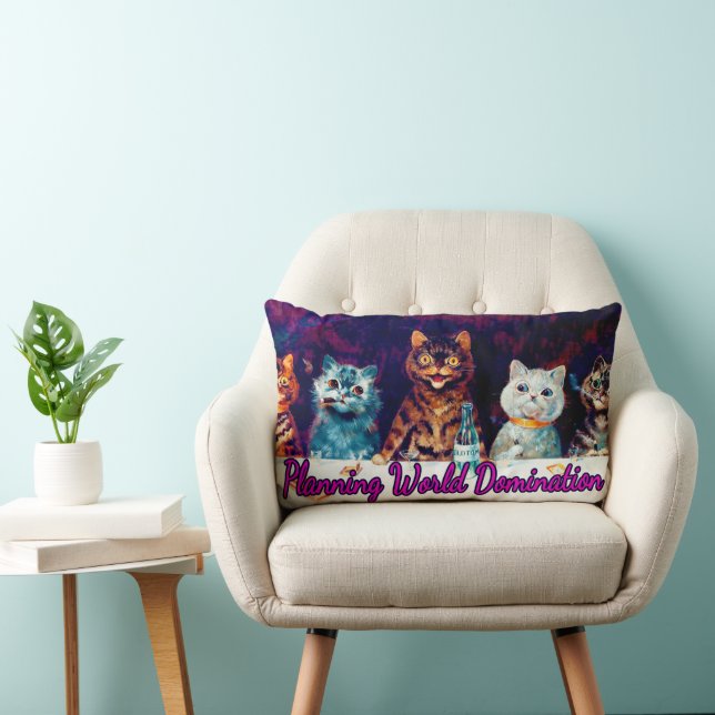 Planning World Domination, Meeting by Louis Wain Lumbar Pillow (Chair)