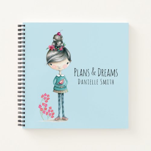 Plans  Dreams Cute Boho Girl With Bird Notebook