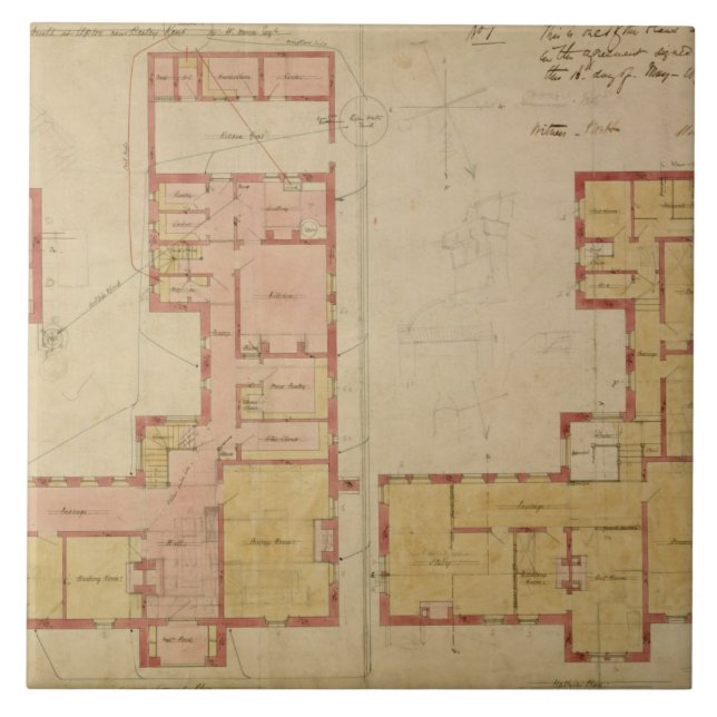 Plans for the Red House, Bexley Heath, 1859 (pen a Ceramic Tile (Front)
