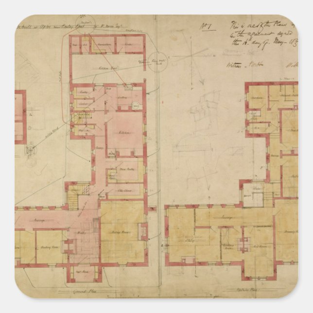 Plans for the Red House, Bexley Heath, 1859 (pen a Square Sticker (Front)