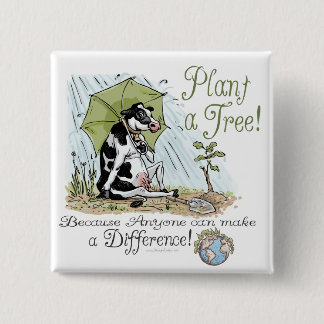 Plant a Tree Earth Day Cow Gear Pinback Button