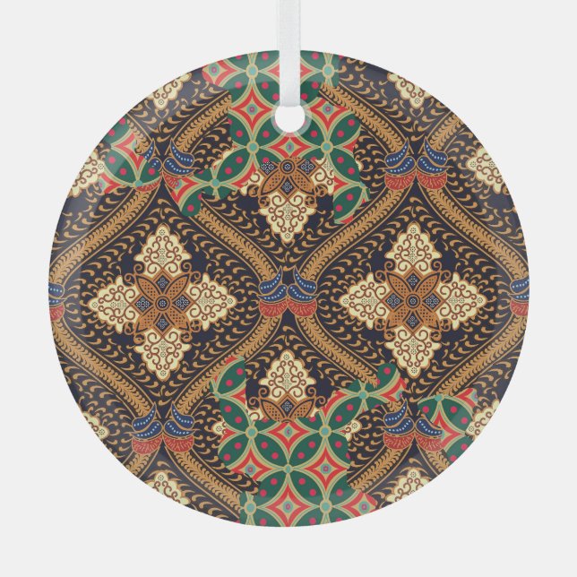 Plant-Based Indonesian Batik: Distinctive Patterns Glass Ornament (Front)