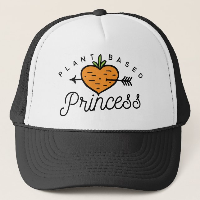Plant Based Princess Vegan Carrot Logo Print Trucker Hat (Front)