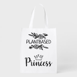 Plant based princess vegan floral with crown grocery bag