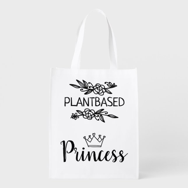 Plant based princess vegan floral with crown grocery bag (Back)