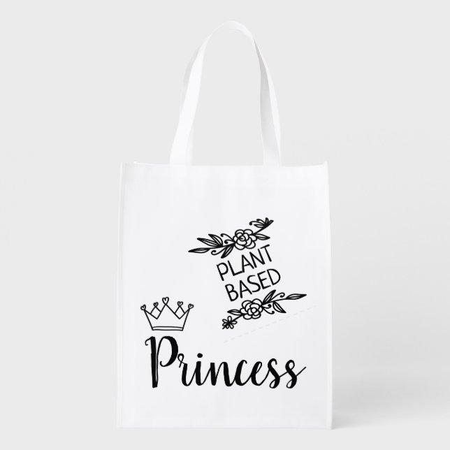 Plant based princess vegan floral with crown grocery bag (Back)