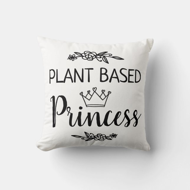 Plant based Princess vegan floral with crown Throw Pillow (Front)