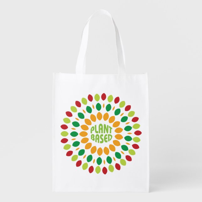 Plant Based with mandala Grocery Bag (Front)