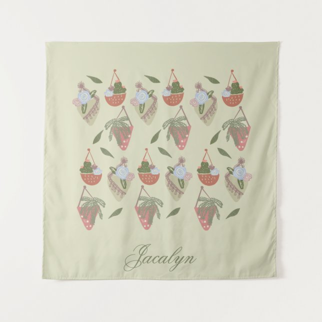 Plant Botanical Cactus Macrame Name Tapestry (Front)