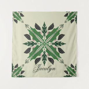 Plant Botanical Greenery Boho Green Mandala Name Tapestry