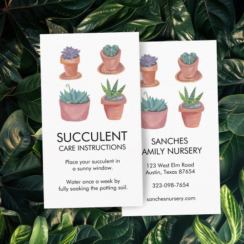 Plant Care Instructions Houseplant Succulent Cacti Business Card