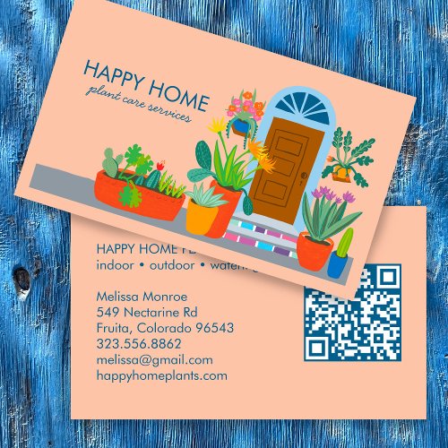Plant Care Plant Sitting Cute Front Door QR Code Business Card