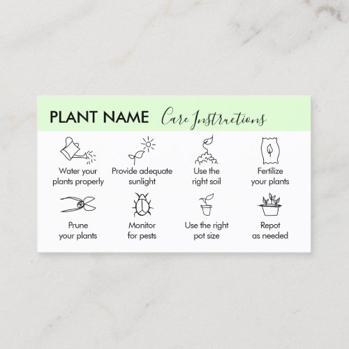 Plant Care Tips Instructions for Plant Enthusiast Business Card
