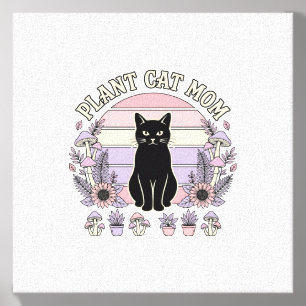 Plant Cat Mom Cat Plants Cottagecore Vintage Vecto Canvas Photo Tile