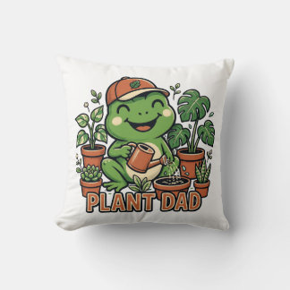 Plant Dad Frog Watering Houseplants Funny Plant Throw Pillow