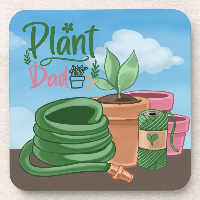 Plant Dad Gardening Tools Pots Hose Father's Day Beverage Coaster (Front)