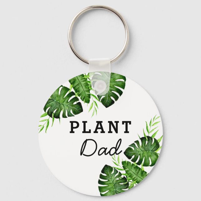 Plant Dad Watercolor Foliage Monstera Tropical  Keychain (Front)