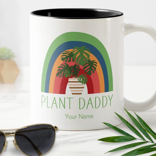 Plant Daddy Boho Rainbow Garden Monstera Leaves Two_Tone Coffee Mug