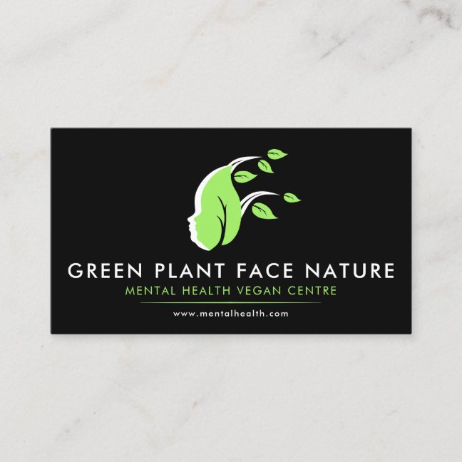 Plant Face Nature Vegan black Business Card
