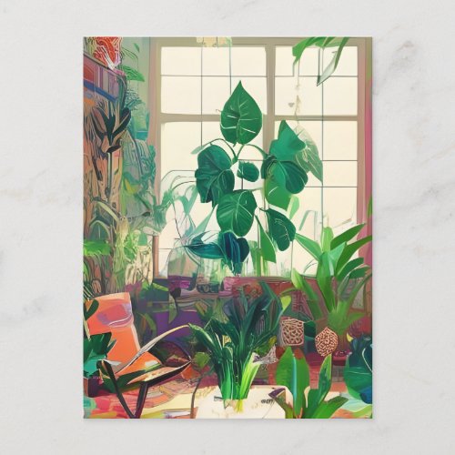 Plant Filled Boho Living Room Postcard