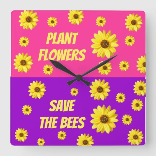 Plant Flowers and Save The Bees Acrylic Clock