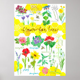 Plant Flowers For Bees Honeycomb Watercolor Poster