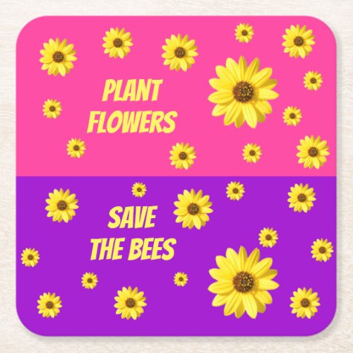 Plant Flowers Save Bees Pink and Purple Coasters