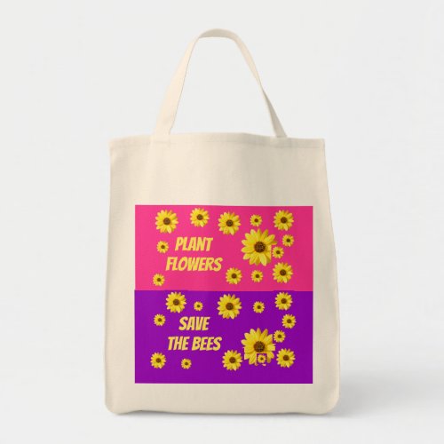 Plant Flowers Save Bees Pink Purple Yellow Bag