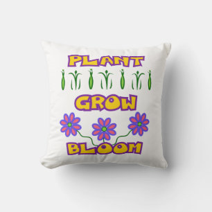 Plant Grow Bloom Quote Pink Flowers Yellow Text Throw Pillow