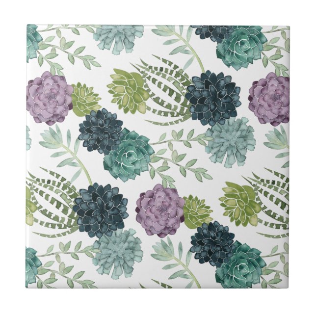 Plant Happiness Collection Succulent Pattern Ceramic Tile (Front)