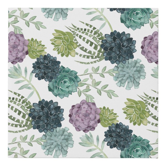 Plant Happiness Collection Succulent Pattern Faux Canvas Print (Front)