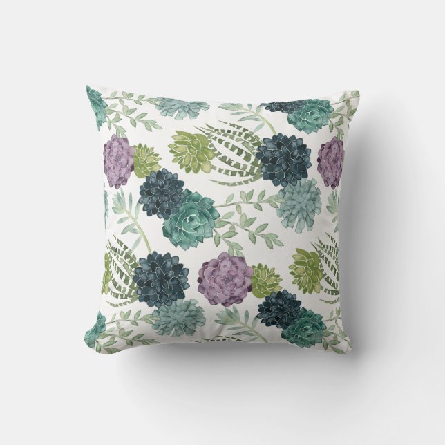 Plant Happiness Collection Succulent Pattern Throw Pillow (Front)