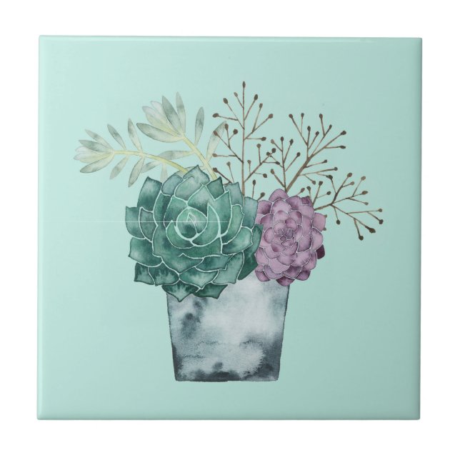 Plant Happiness Collection | Succulents Ceramic Tile (Front)