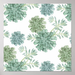 Plant Happiness Succulent Pattern Poster