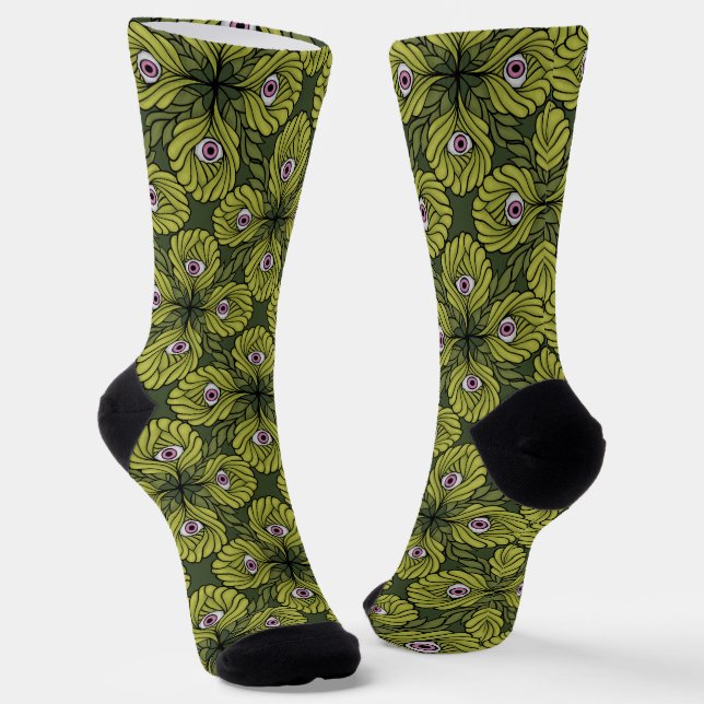 Plant Horror Art - Creepy Cute Green Flower Socks (Angled)