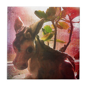 Plant in a Donkey Planter in the Window Ceramic Tile