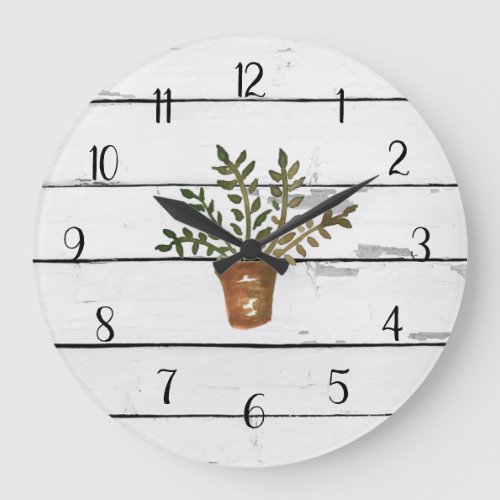 Plant in Pot Gardener Rustic Shiplap  Large Clock