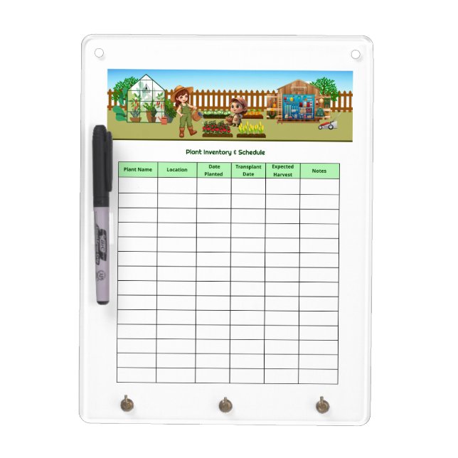 Plant Inventory & Schedule Dry Erase Board (Front)