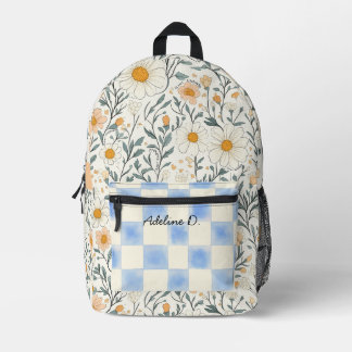 Plant Kindness Daisy and Blue Checkered Printed Backpack