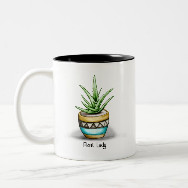 Plant Lady, Aloe Plant Two-Tone Coffee Mug (Left)
