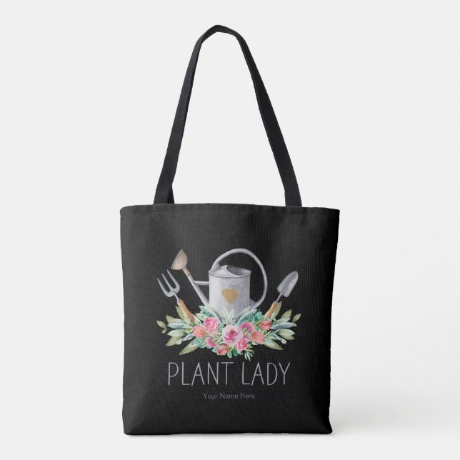 Plant Lady Boho Watercolor Gardener Humor Tote Bag (Back)