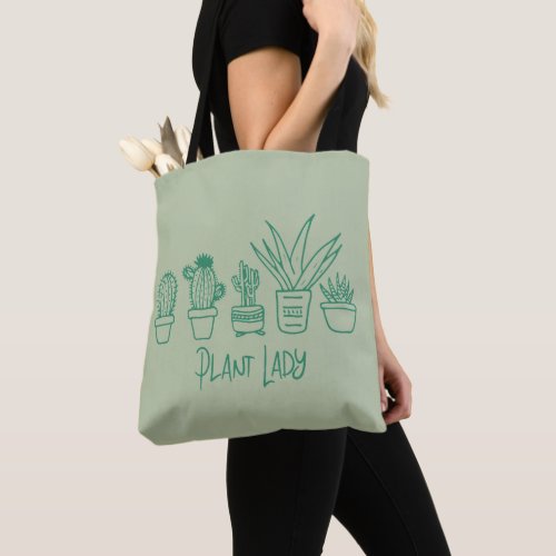 Plant Lady Cactus Succulent Gardening in Green Tote Bag